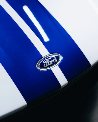 Close up shot of the Ford logo badge