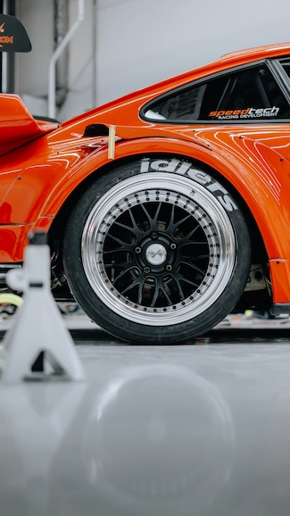 Close up shot of Porsche tires